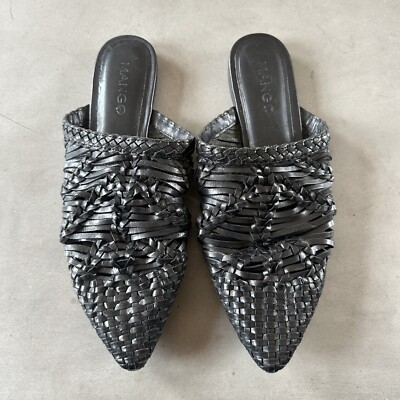 Mango Women's Black Leather Mules Size 38 UK