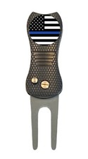 US Flag Thin Blue Line Golf Ball Marker w/ Premium Switchblade Divot Tool Gift