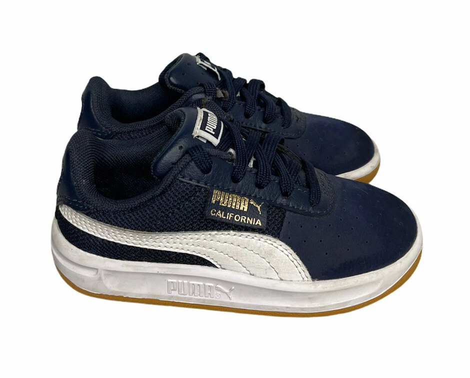 Boys PUMA California Little Kids Navy Blue White Sneakers Lace Up Shoes Size 8C