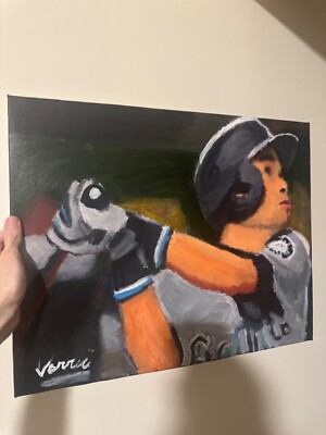 ichiro suzuki oil painting Baseball art autographed by the artist 16x20 1/1