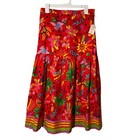 Maison d' Amelie Skirt Medium Red Boho Teacher Linen Blend Hawaiian Art To Wear