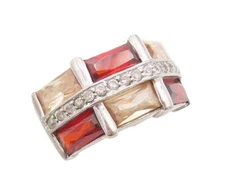 925 Sterling Silver Vintage Ring Rectangle Three Tone Topaz Inlay  Sz 7  RG31416