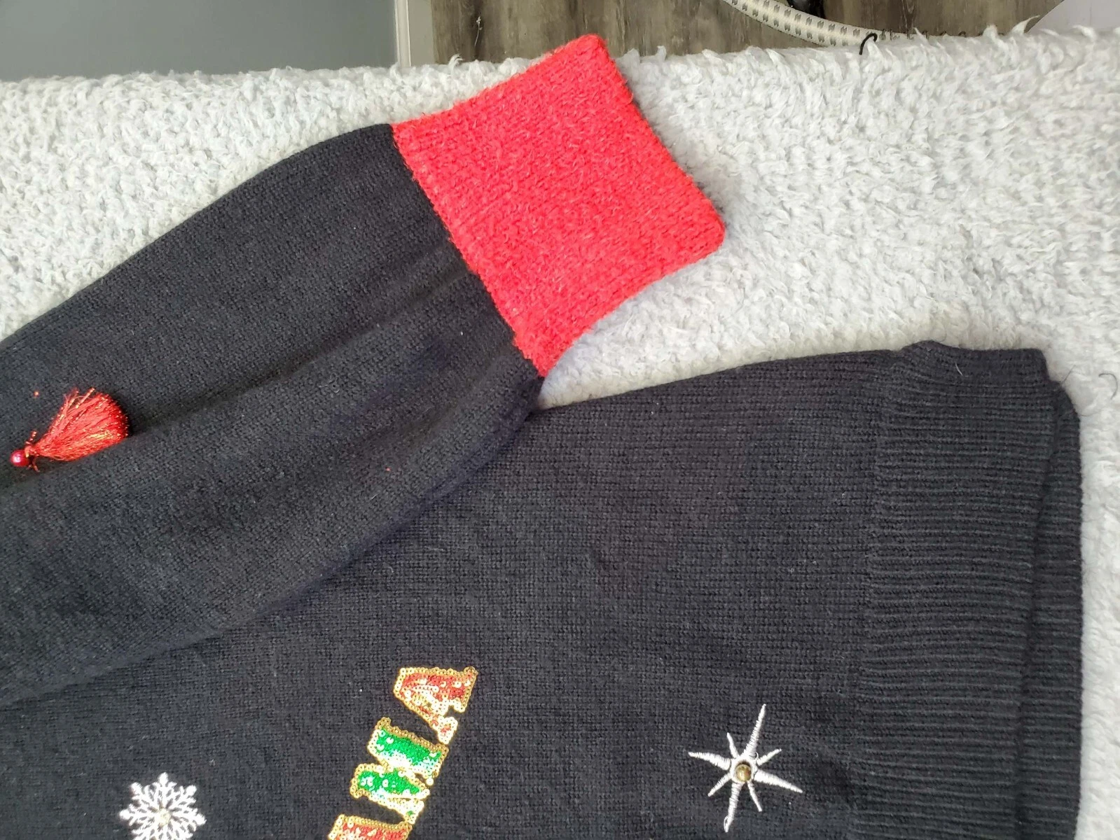 Ugly Christmas Sweater Womens Multi Llama Tassels Embroidered Beaded Sequin Slit