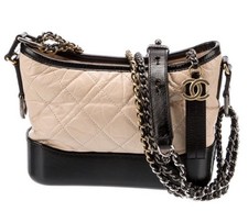 CHANEL Gabrielle Shoulder Bag Small Beige/Black Leather