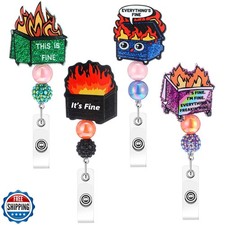 Landical 4 Pack Dumpster Fire Badge Reels Retractable Supplies Bead Funny Thi