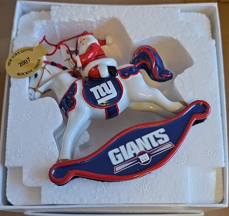 New York Giants Christmas Santa Rocking Horse Ornament 2007 Holiday NFL