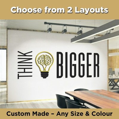THINK BIGGER 3D Wall Sign   Laser Cut Wooden Motivational Quote - Custom Colors