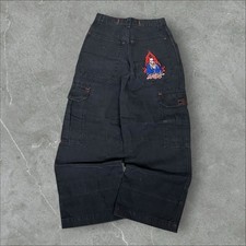 Jnco Jeans Mens 28x30 Black Flaming Buddha Cargo Baggy Wide-Leg Skater Hip Hop
