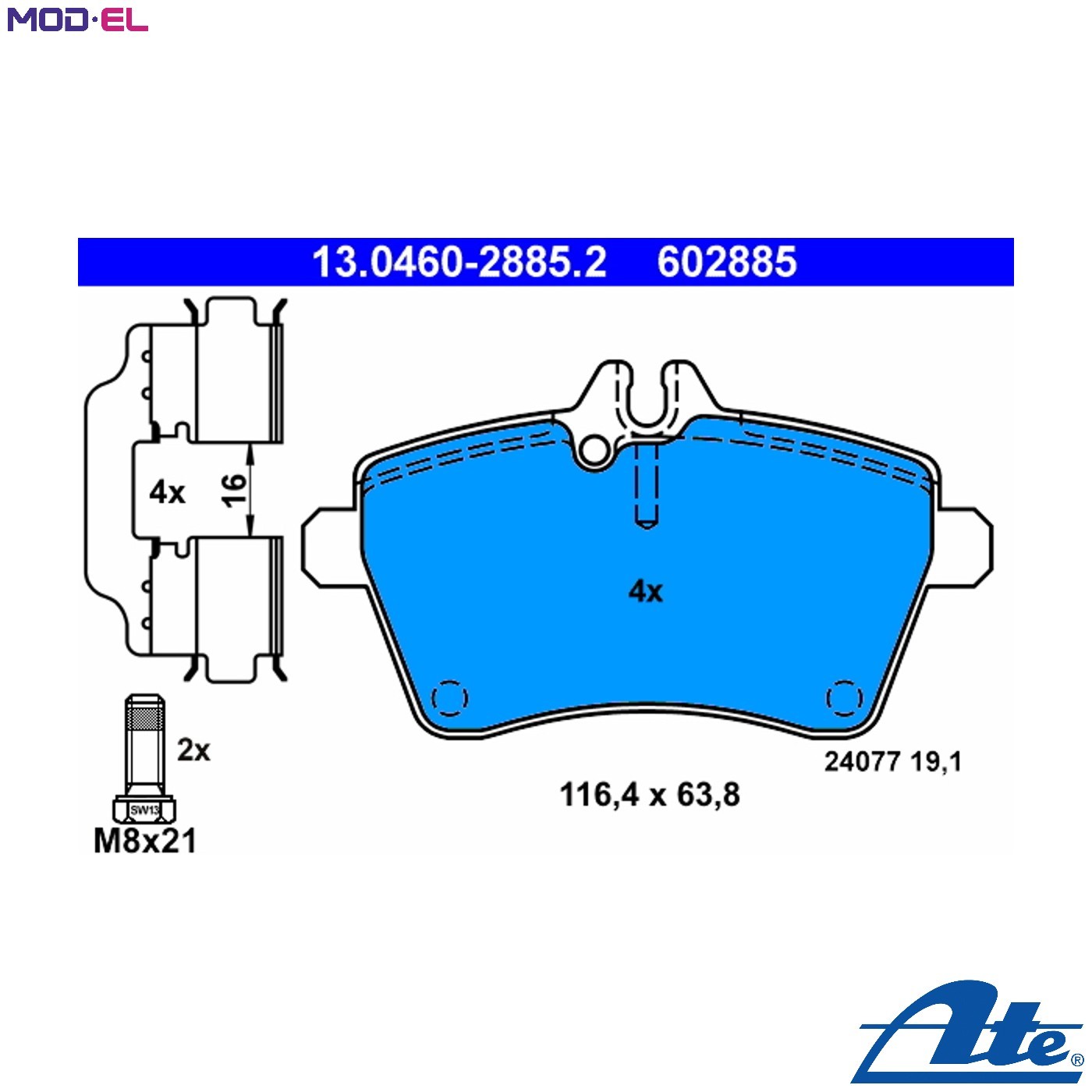 BRAKE PAD SET DISC BRAKE 13.0460-2885.2 FOR MERCEDES-BENZ OM 640.942 2.0L 4cyl