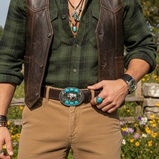 Men's Buffalo Ox Silver Metal Buckle Bull Turquoise Color Rodeo Cowboys Trends