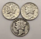 three 1943 P MERCURY DIMES 10C (#302) Philadelphia, circulated, ungraded