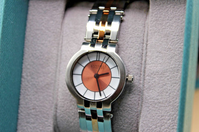 Ecclissi watch, 24.5 mm, salmon sector dial, amazing stretch bracelet, quartz