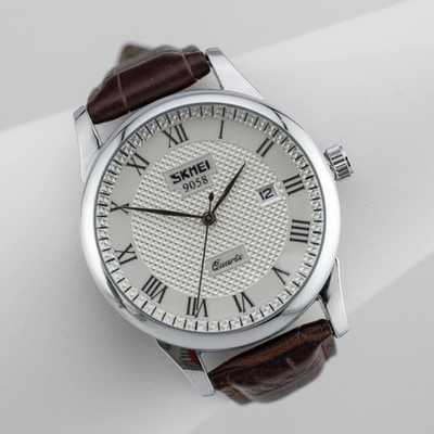 SKMEI 9058 Genuine Leather Quartz Analog Men's Watch New Battery