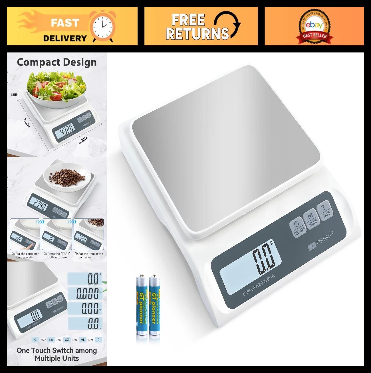 Precision Digital Food Scale 13lb/0.1g - Kitchen Baking, Meal Prep & Espresso -