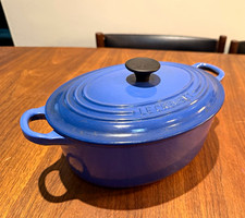Le Creuset Signature Oval Blue Enameled Cast Iron Casserole w/ Lid 2.75 qt 23