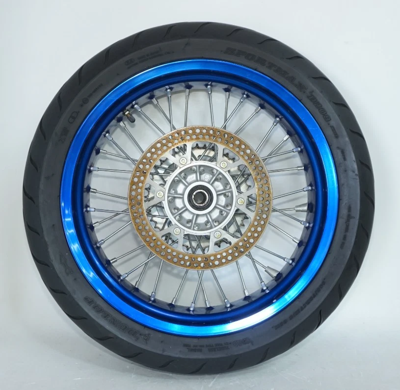 SUZUKI DRZ400SM AZUL LLANTA DELANTERA Y TRASERA NEUMÁTICO ROTOR PIÑÓN SUPERMOTO JUEGO ORIGINAL Foto 2 de 4