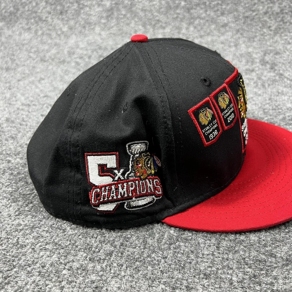 Gorra Chicago Blackhawks Snap Back para hombre grande campeones de hockey de la NHL New Era Foto 3 de 4