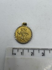 Vintage St Christopher Medal Pendant Gold Tone Religious Travel Charm 20mm