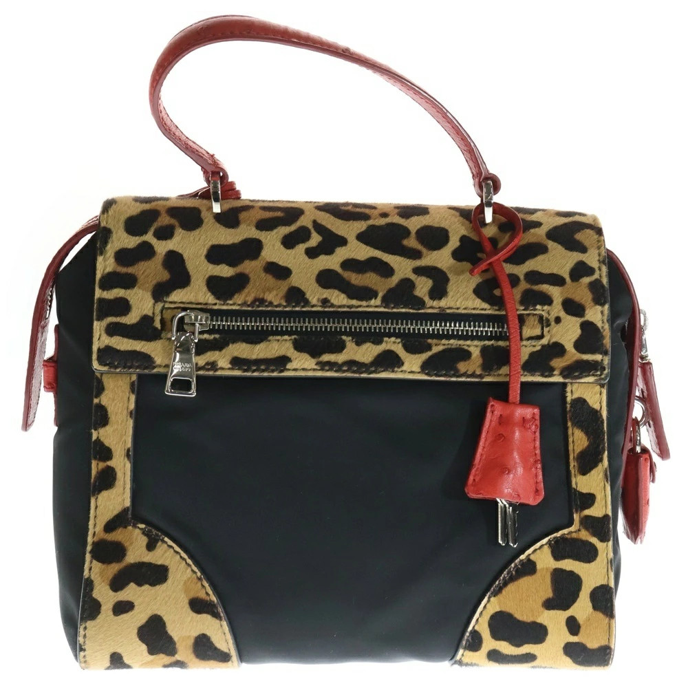 Prada Leopard Pattern 2Way Leather Nylon Hand Sho… - image 2