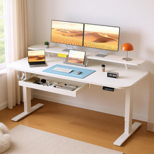 Electric Standing Desk with Drawers, 55 X 24 Inch Sit Stand up Desk with Monitor