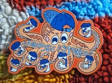 Dutch Bros Always Stoked Orange Red Octopus Coffee Sticker Dec 2025 Holiday 