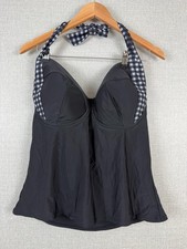 Simply Yours Black Tankini Top Halterneck Gingham Trim 44D Plus Size Swimwear