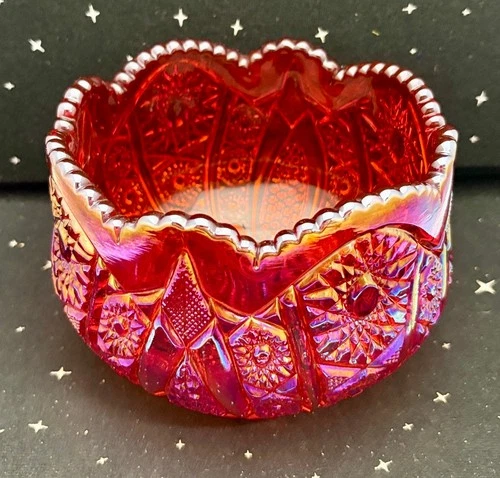 VTG Indiana Glass Heirloom Sunset Red Carnival Glass Rose Bowl 5.5" Round 70's