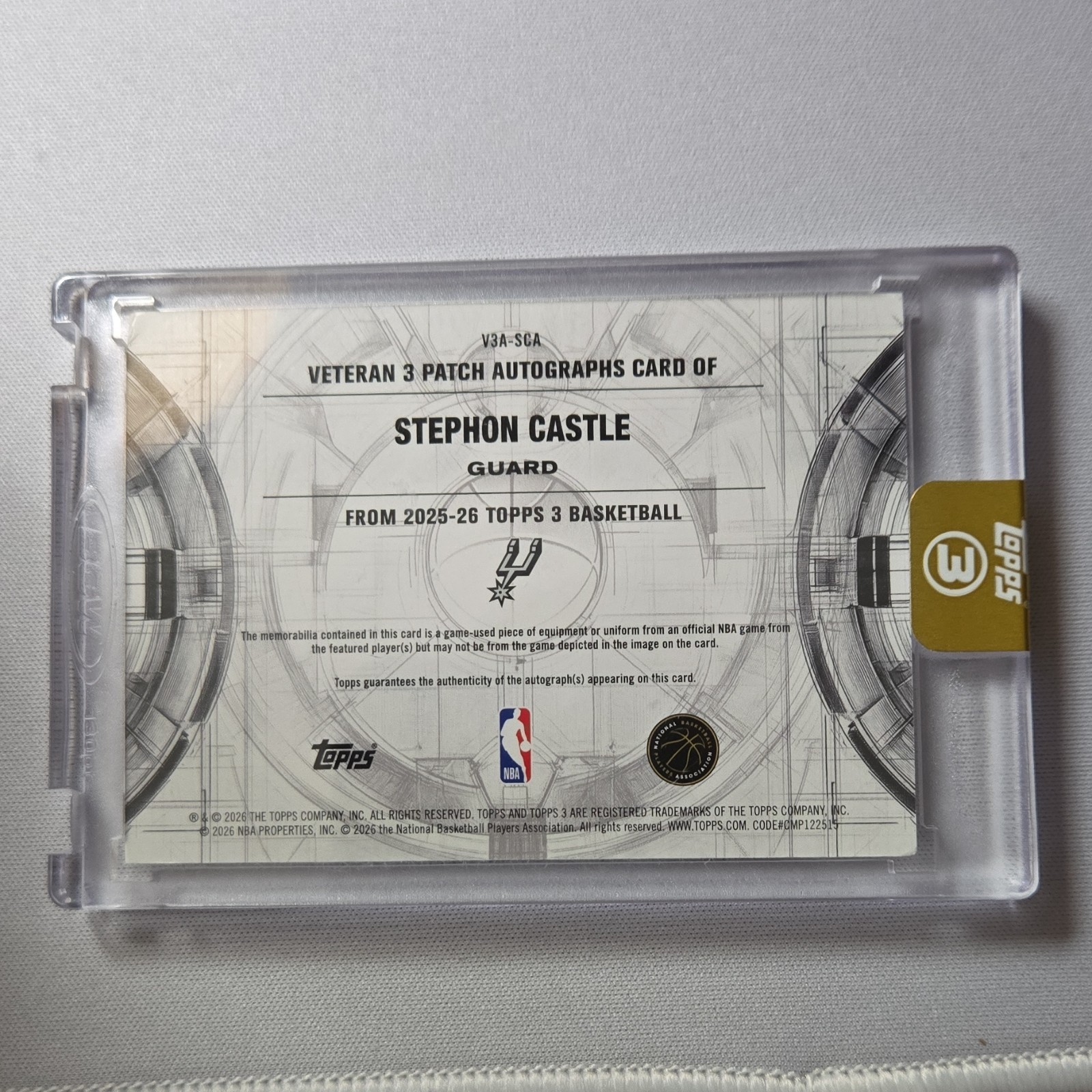 202526 Topps 3 Stephon Castle Spurs Veteran 3 Patch Auto Blue 15 Jersey  G2U view 2