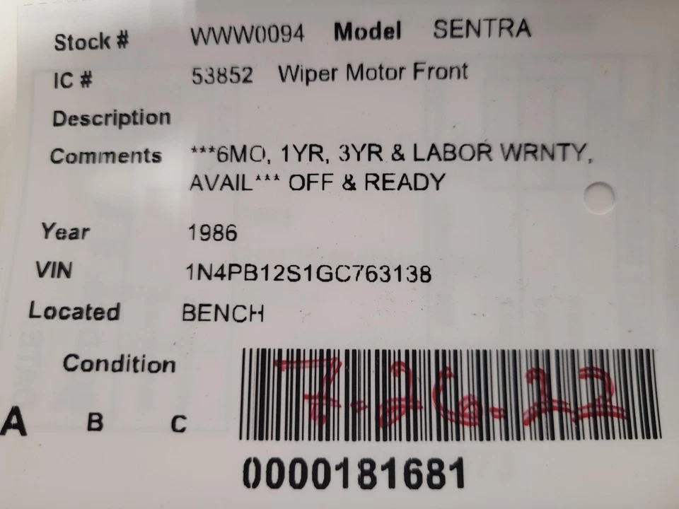 Motor limpiaparabrisas usado se adapta a: Nissan Sentra 1986 grado A Foto 3 de 4