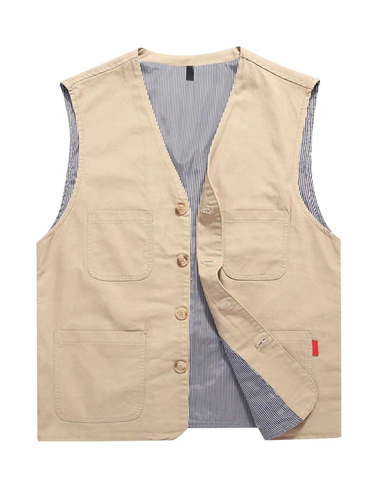 Men's Casual Denim Cotton Utility Vest Button Up Outdoor Pocketed Waistcoat(0...