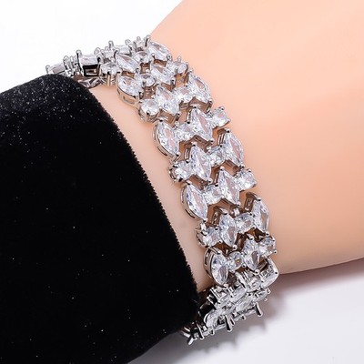 White Topaz, CZ 925 Sterling Silver Adjustable Bracelet 7-8'' B133122