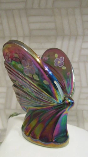 Signed Fenton Convention 4" Iridescent Art Glass Butterfly Paperweight Figurine