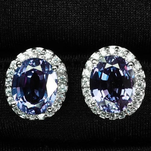 925 Sterling Silver White Gold Halo Earrings Luminous Color Change Spinel 7.70Ct