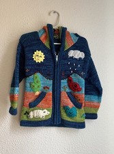 Handmade Peruvian Embroidered Hooded Sweater Unisex Kids navy blue NEw