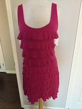 Express Womens M Tank Knit Dress Hot Pink Cascading Ruffle Sleeveless Pullover