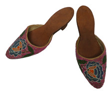 VINTAGE HAND BEADED ORNATE FLORAL WOMENS HIGH HEEL SHOES- SIZE 39 / 3