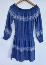 Tory Burch Dress Blue White Drop Waist Embroidered Tunic XS Cotton