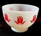 Fire King Red Tulip Cottage Cheese Bowl Milk Glass Vintage