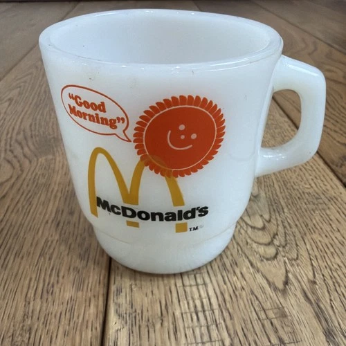 Vintage Anchor Hocking Fire King McDonald's Good Morning Milk Glass Coffee Mug
