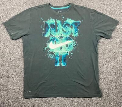 Nike Dri Fit T Shirt Just Do It Aqua Blue Spell Out Flames Splash