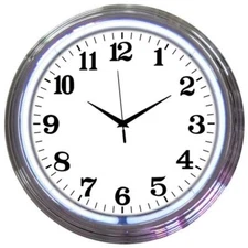 Chrome White Standard Neon Clock 15"x15"