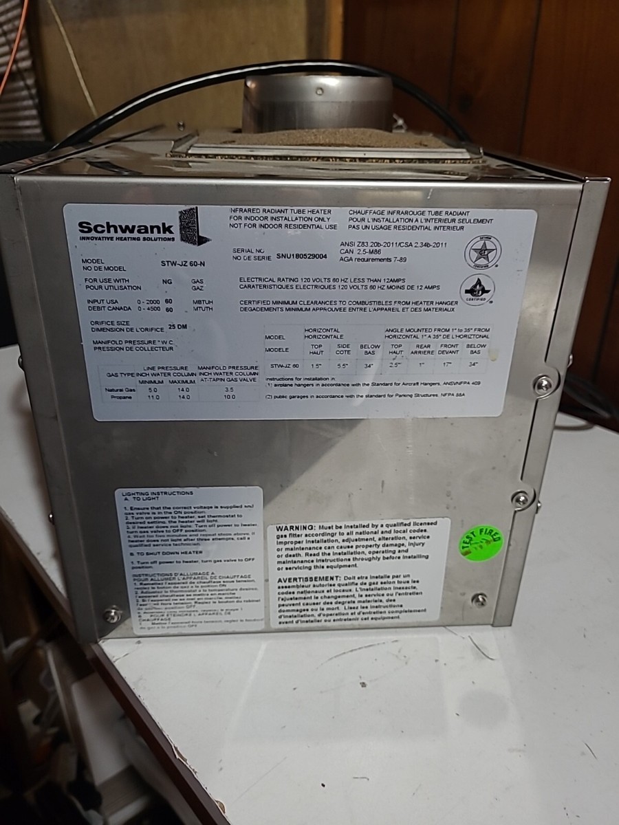 Schwank Infrasave STW-JZ 60M BTU Natural Gas Infrared Radiant Tube Heater.  | eBay