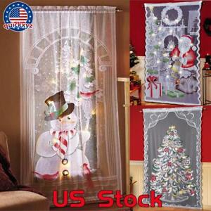 Christmas Lace Curtains Snowman Santa Claus Curtains Home Decor Xmas Ornaments 