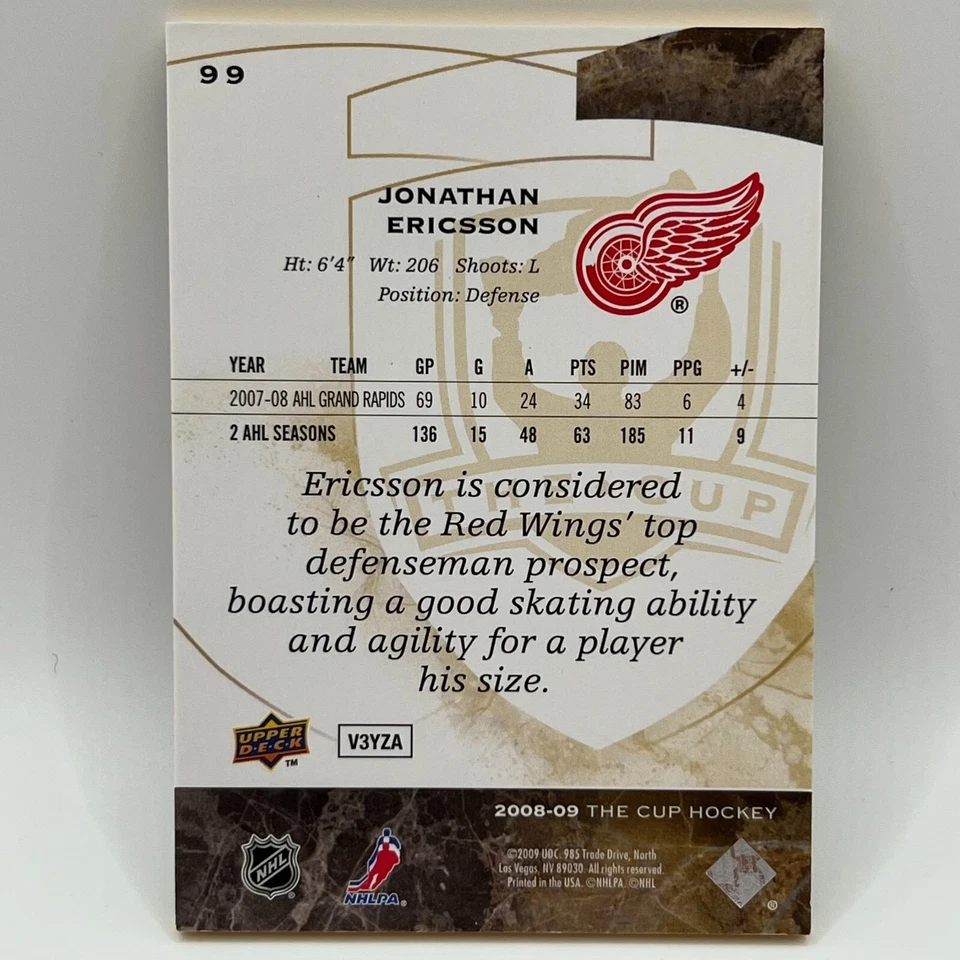 2008-09 Upper Deck The Cup Gold Jonathan Ericsson Auto Patch RC #99 /25 - Image 2 of 2