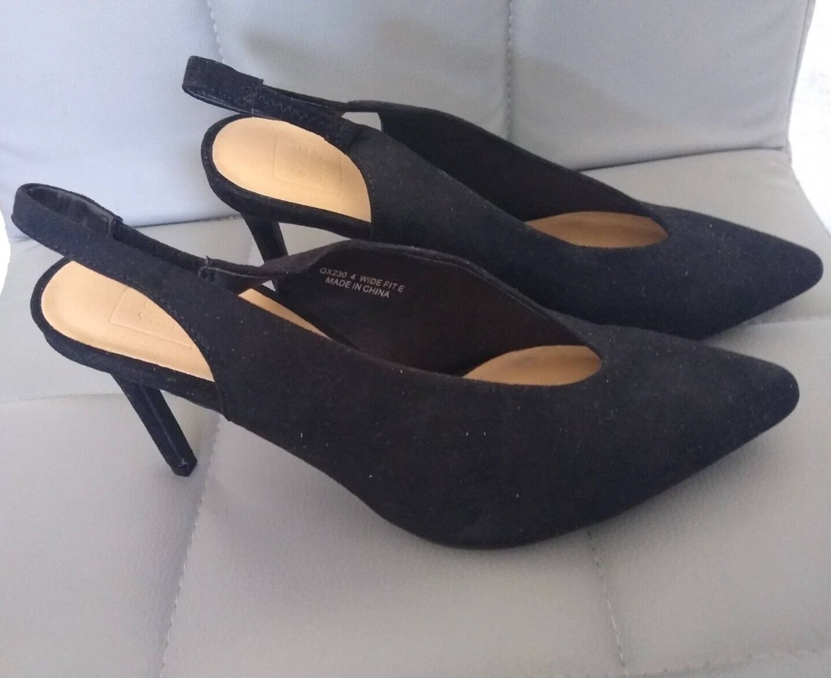 Sole Diva sling back stilleto black shoe sizes 4E to 7EEE wide fit SALE ref N30