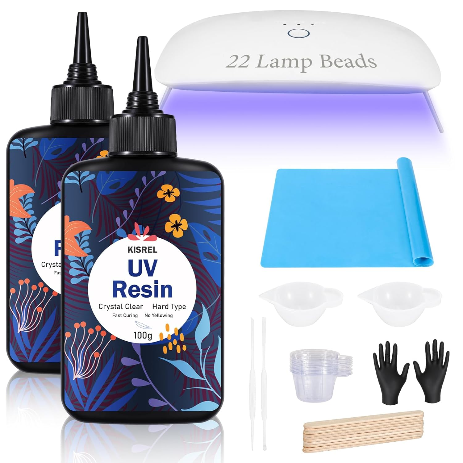 UV Resin Kit with 22 LED Beads - 200G Hard Type for Larger Projects