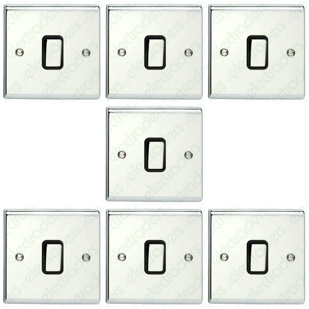 7 x Deta SD1203CHB Light Switches 1G 2 Way 10 Amp Polished Chrome Black Insert