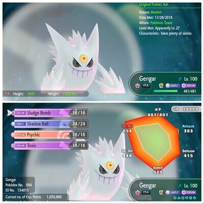 Mega Gengar Shiny Pokemon Let's Go Pikachu Eevee Battle 6 IV Competitive EV