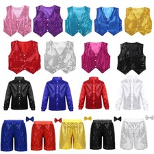 Unisex Sequins Vest Waistcoat Dance Party Show Costume Kids Boys Girls Hip Hop