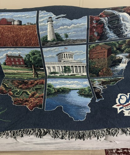 TY Mawr Classics State Of Ohio Bicentennial Stitched Scenic Blanket 66X48 EC - Picture 4 of 11